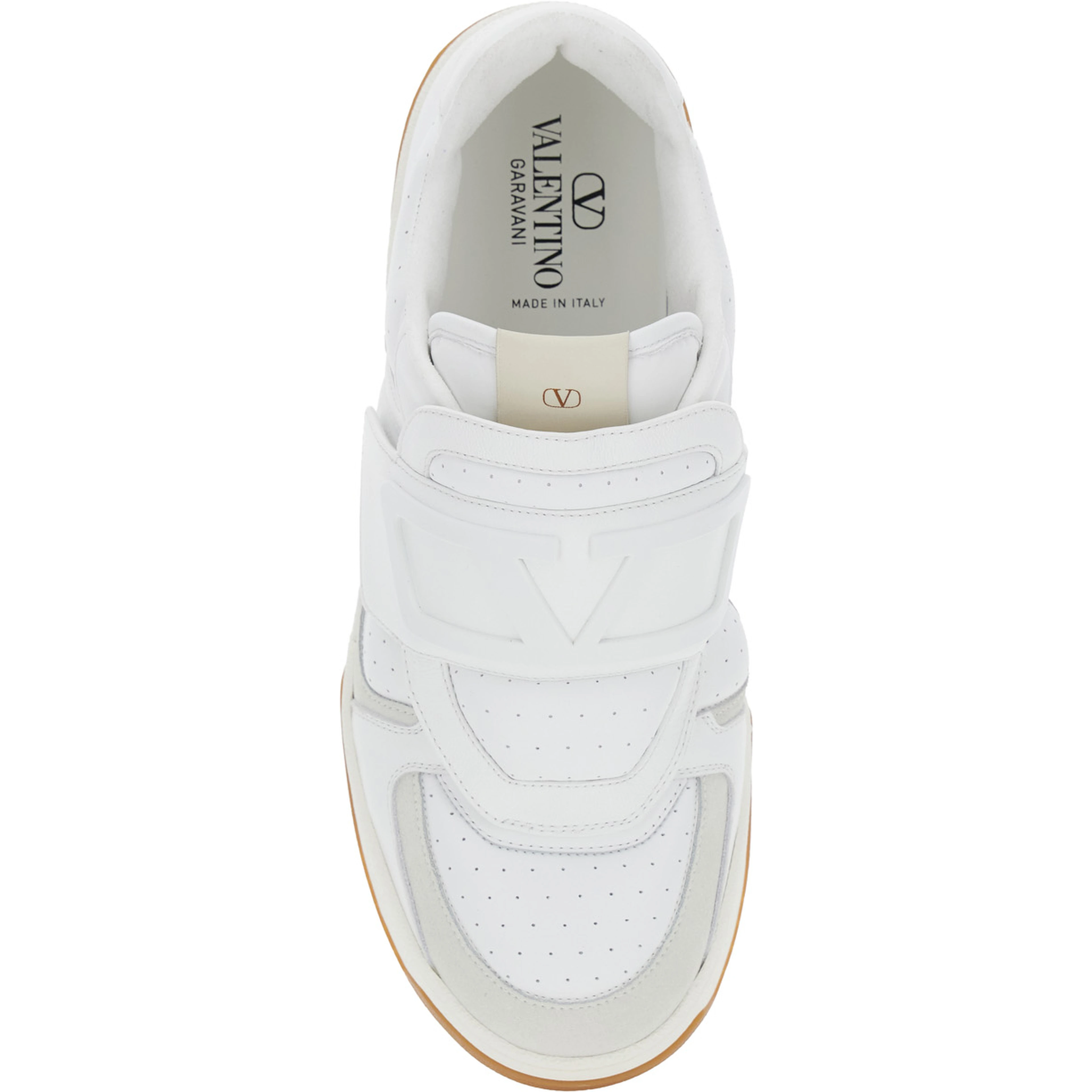Joie de Jouer White Low Top Sneakers with Perforated Details and Maxi VLogo on the Front in Leather Man
