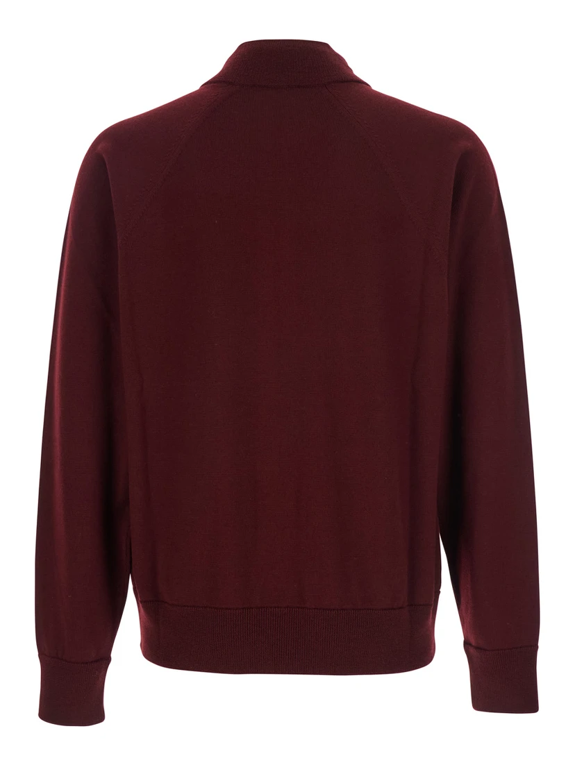 Bordeaux Cardigan with High Neck and Front Zip Closure in Wool Man