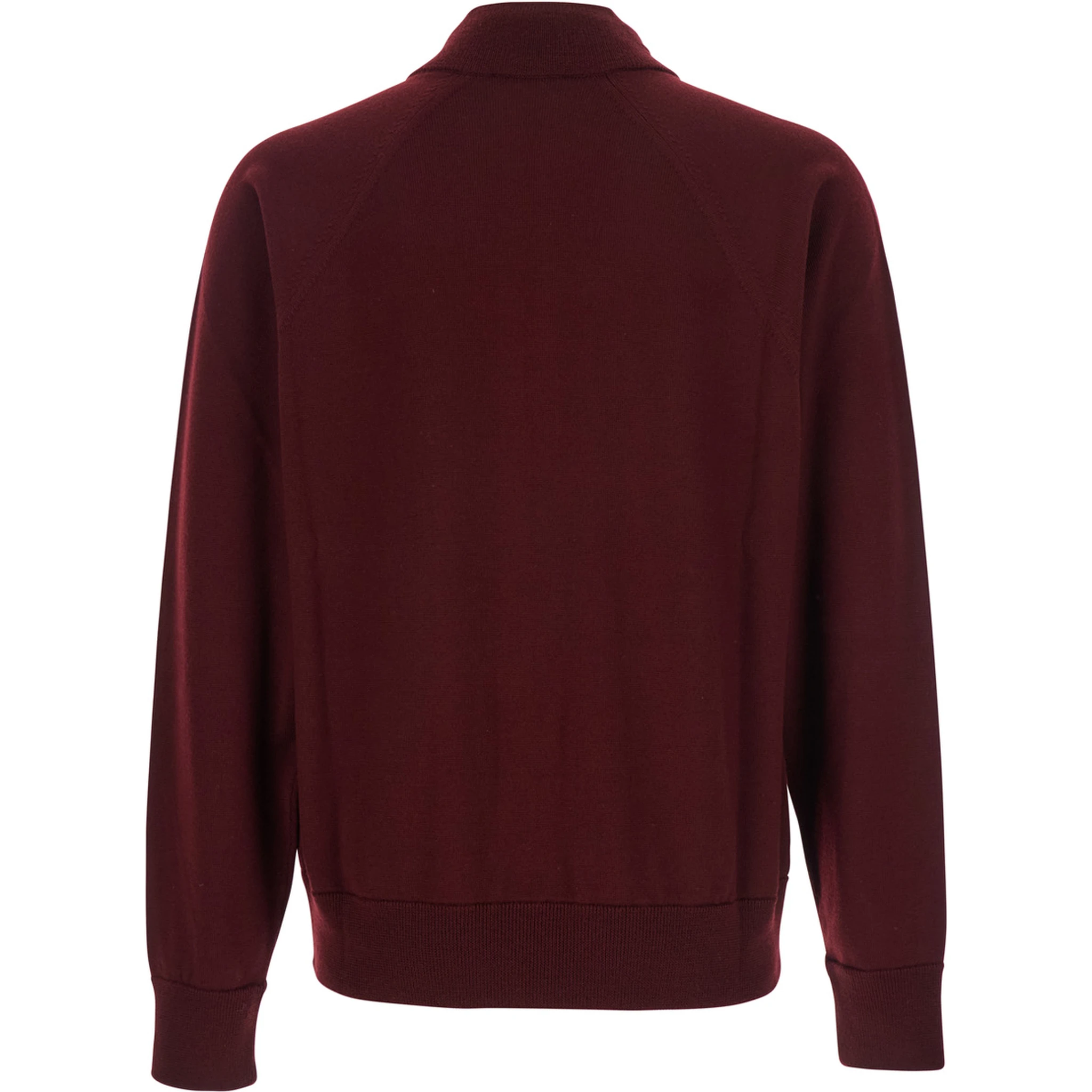 Bordeaux Cardigan with High Neck and Front Zip Closure in Wool Man