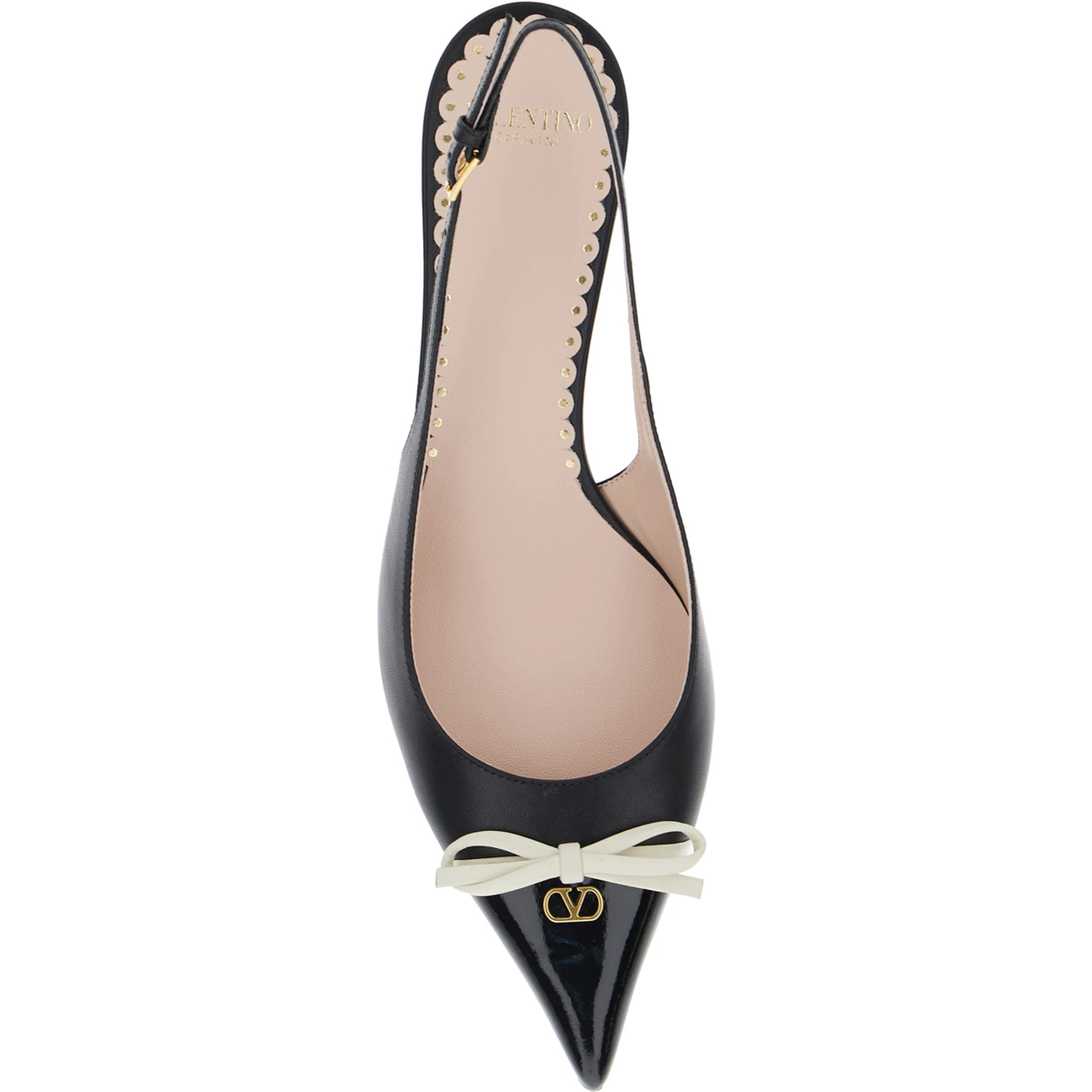 Black Décolleté with Bow and Logo Plaque on the Front in Leather Woman