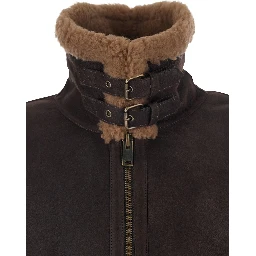 Brown Shearling Jacket with Zip Closure in Leather Man