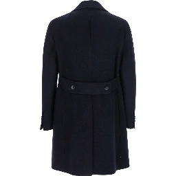 Arden Blue Double-Breasted Coat with Notched Revers in Wool and Cashmere Man