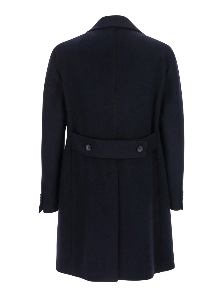 Arden Blue Double-Breasted Coat with Notched Revers in Wool and Cashmere Man alternative