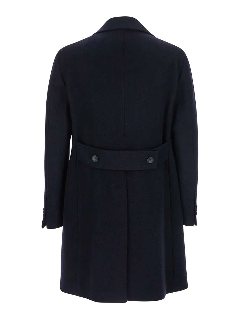 Arden Blue Double-Breasted Coat with Notched Revers in Wool and Cashmere Man