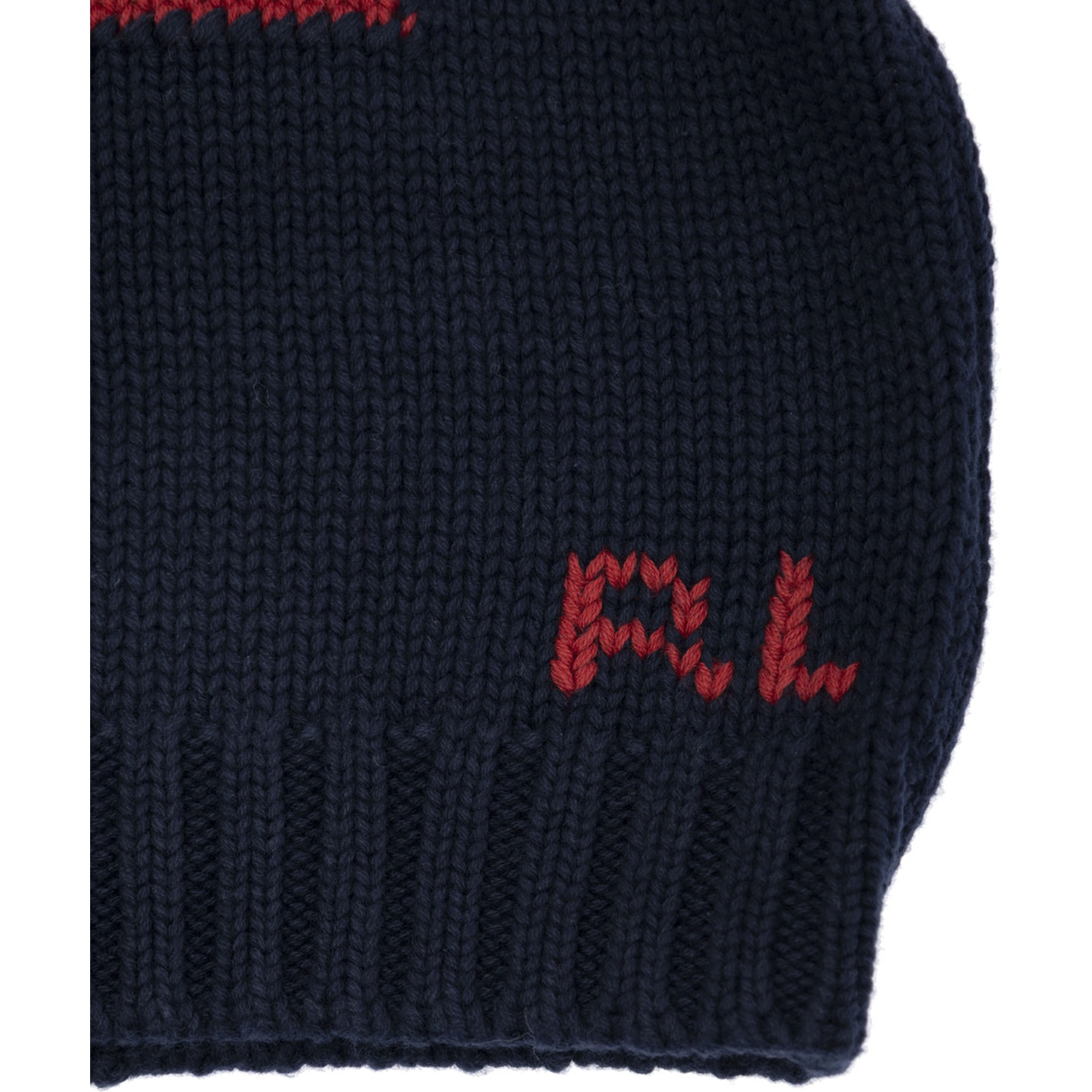 Blue Crewneck Sweater with Embroidery on the Front and Button Closure on the Sleeve in Cotton Baby