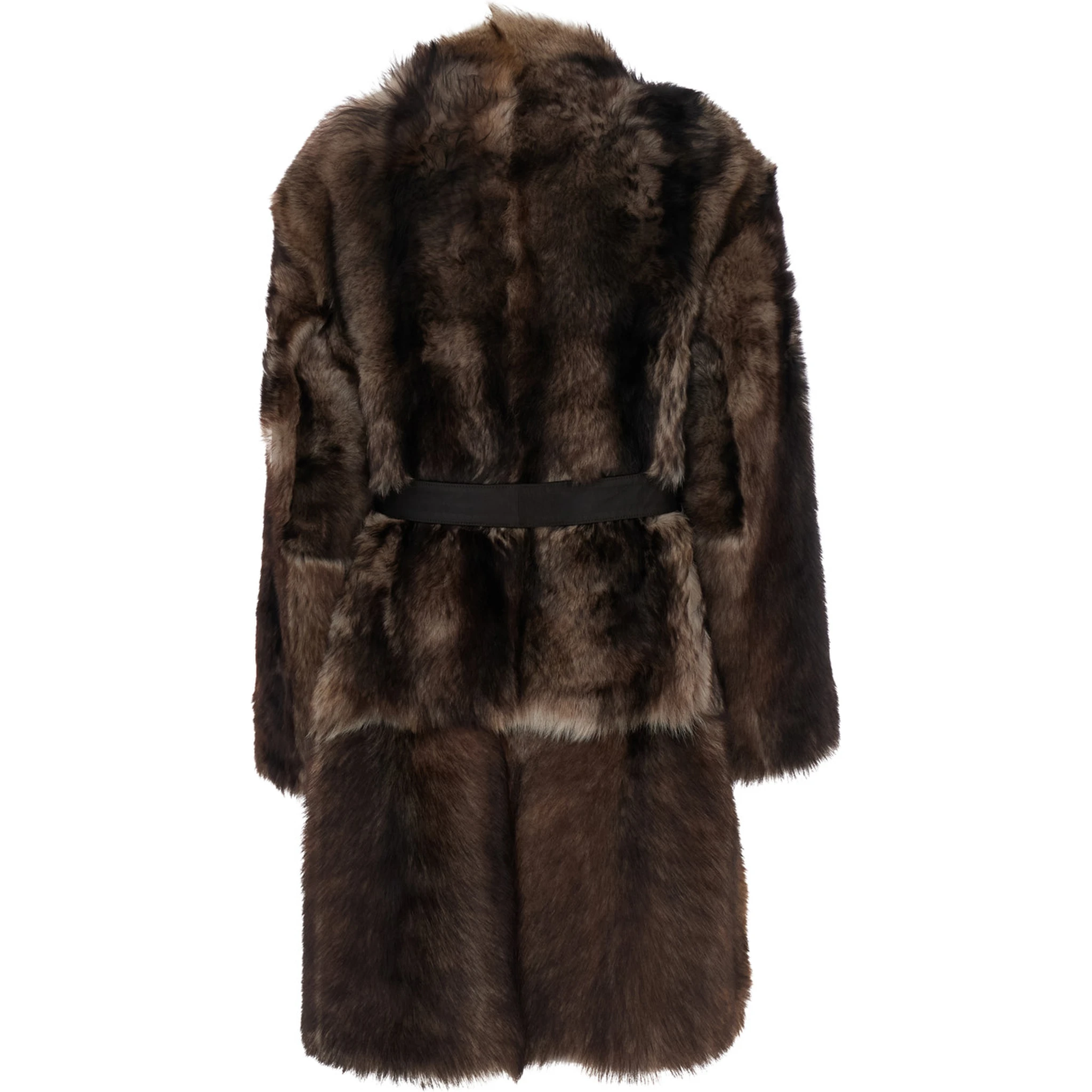 Brown Shearling Coat with High Neck and Front Belt Closure in Fur Woman