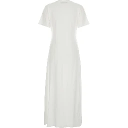 فستان أبيض بياقة دائرية وفتحة أمامية واحدة من القطن للنساء