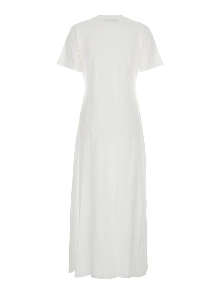 White Dress with Round Neck and Front Single Slit in Cotton Woman alternative