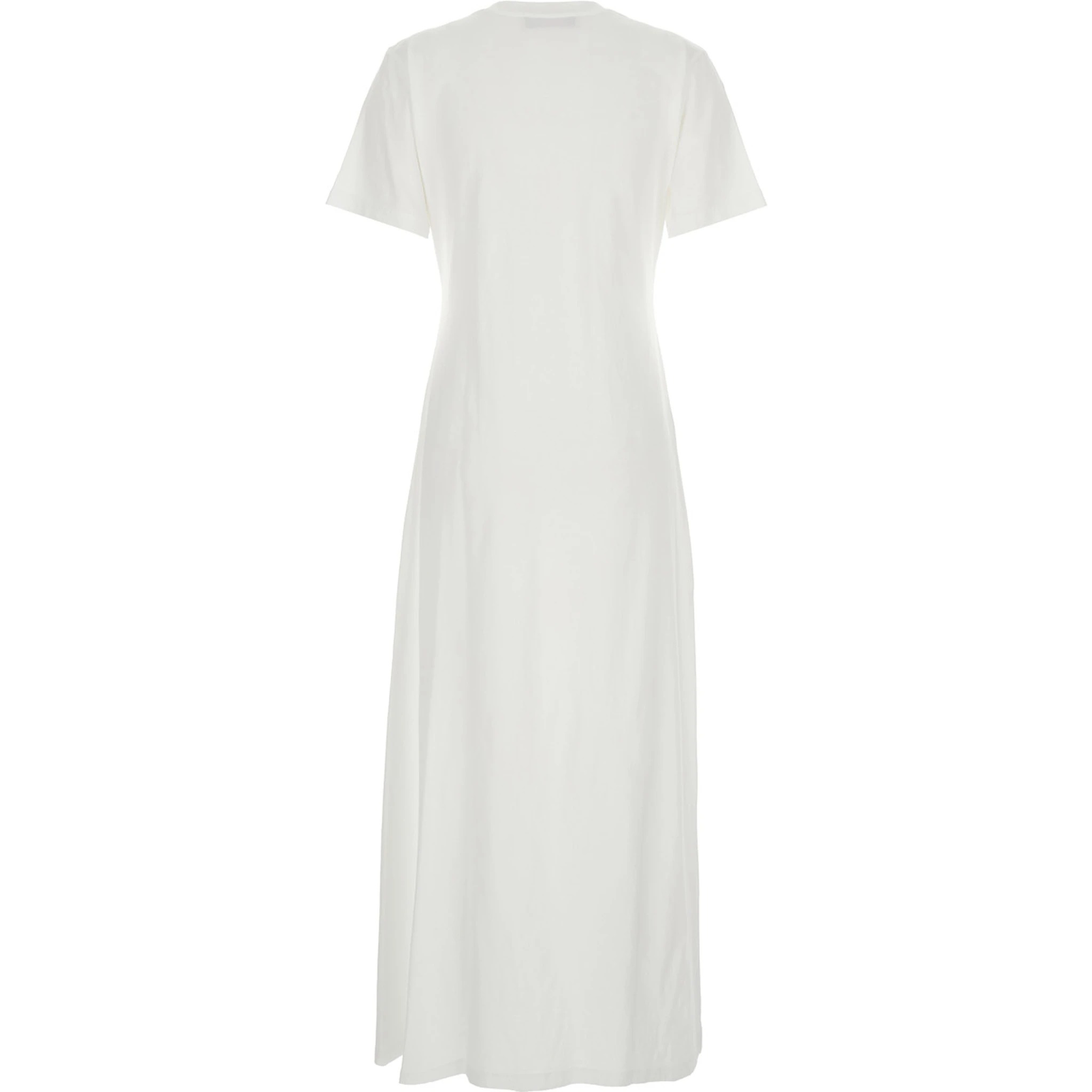 فستان أبيض بياقة دائرية وفتحة أمامية واحدة من القطن للنساء