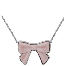 Pink Necklace with Rear Lobster Claw Closure and Bow Detail in Brass Blend Woman