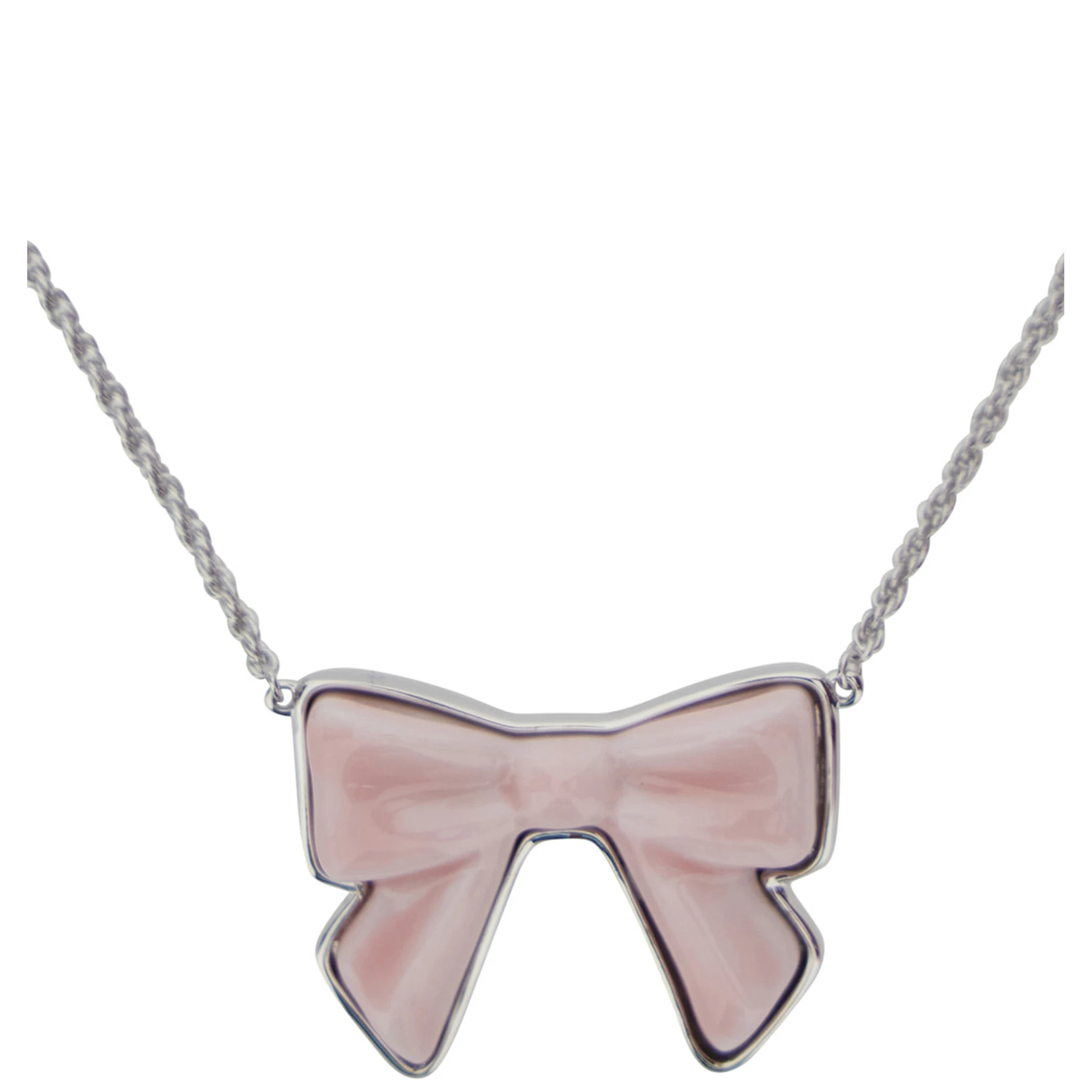 Pink Necklace with Rear Lobster Claw Closure and Bow Detail in Brass Blend Woman