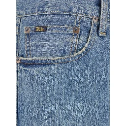 Light Blue Jeans with Belt Loops and Logo Patch on the Rear in Denim Man
