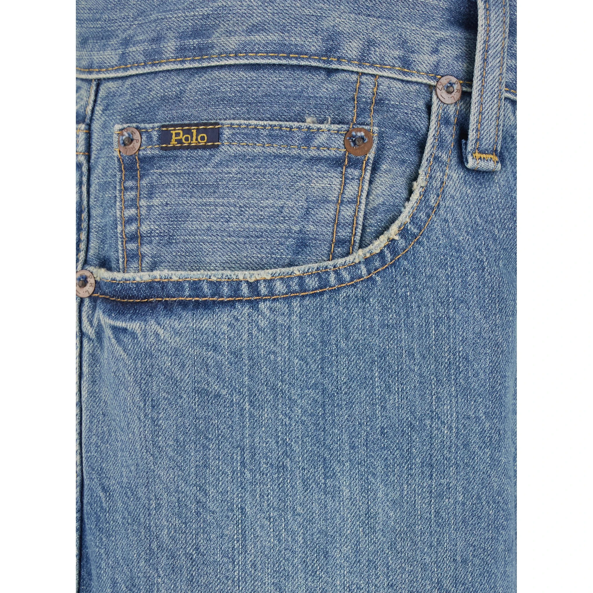 Light Blue Jeans with Belt Loops and Logo Patch on the Rear in Denim Man