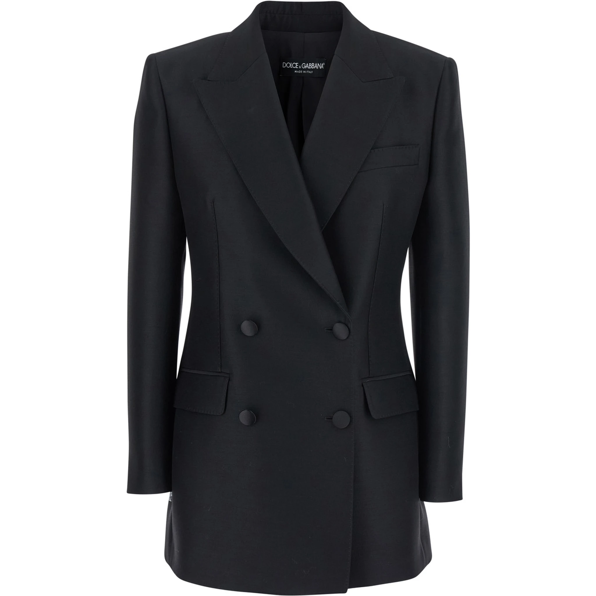 Black Double-Breasted Jacket with Peak Revers in Wool and Silk Woman