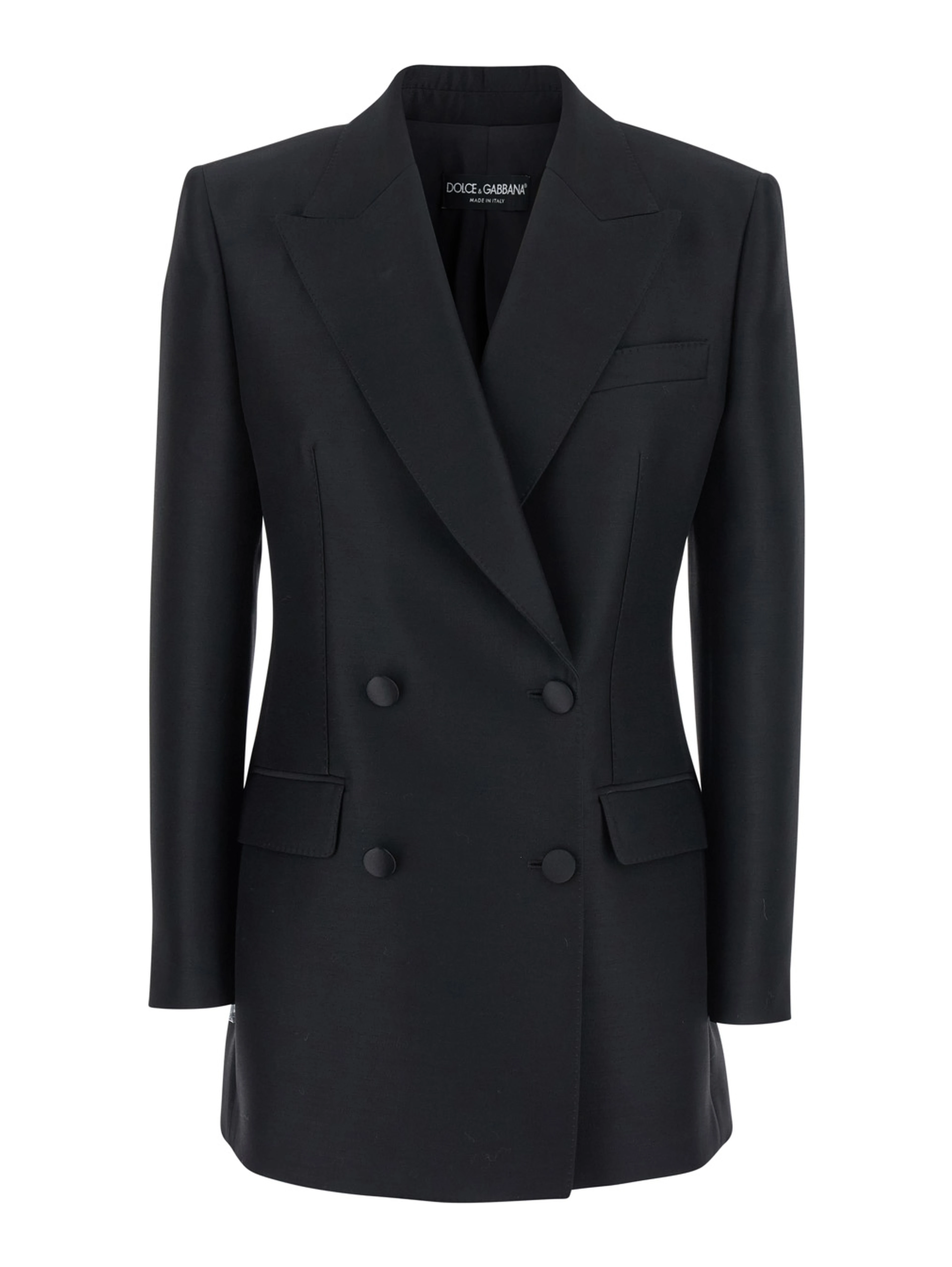 Black Double-Breasted Jacket with Peak Revers in Wool and Silk Woman