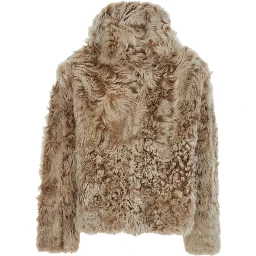 Beige Fur Coat with Fixed Hood and Hidden Fastening in Fur Woman