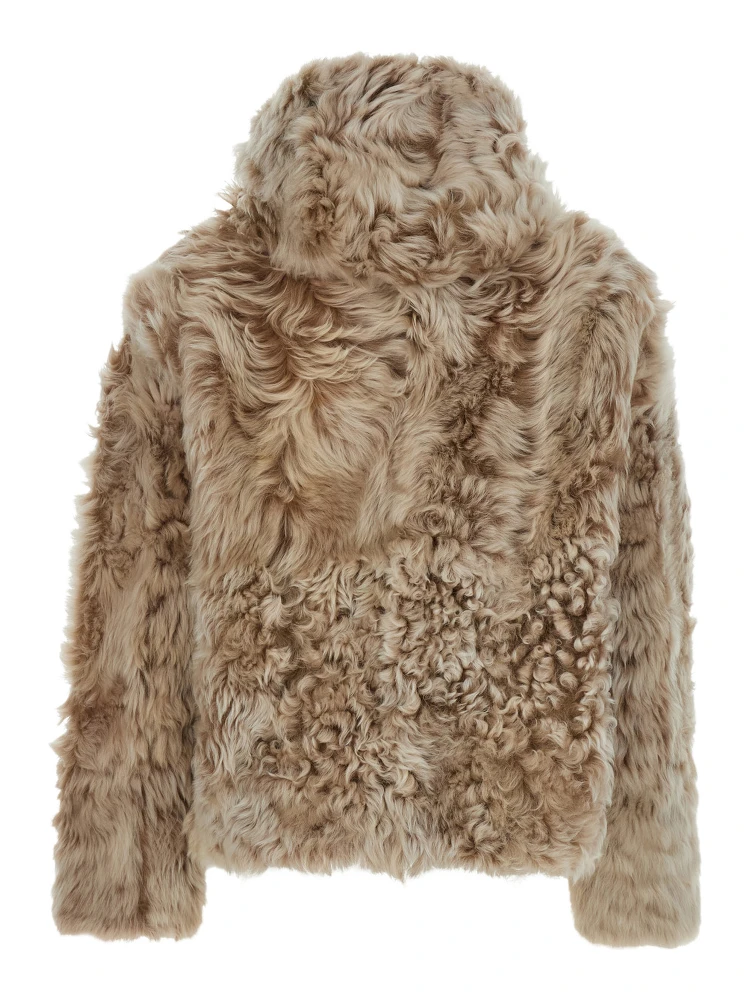 Beige Fur Coat with Fixed Hood and Hidden Fastening in Fur Woman alternative