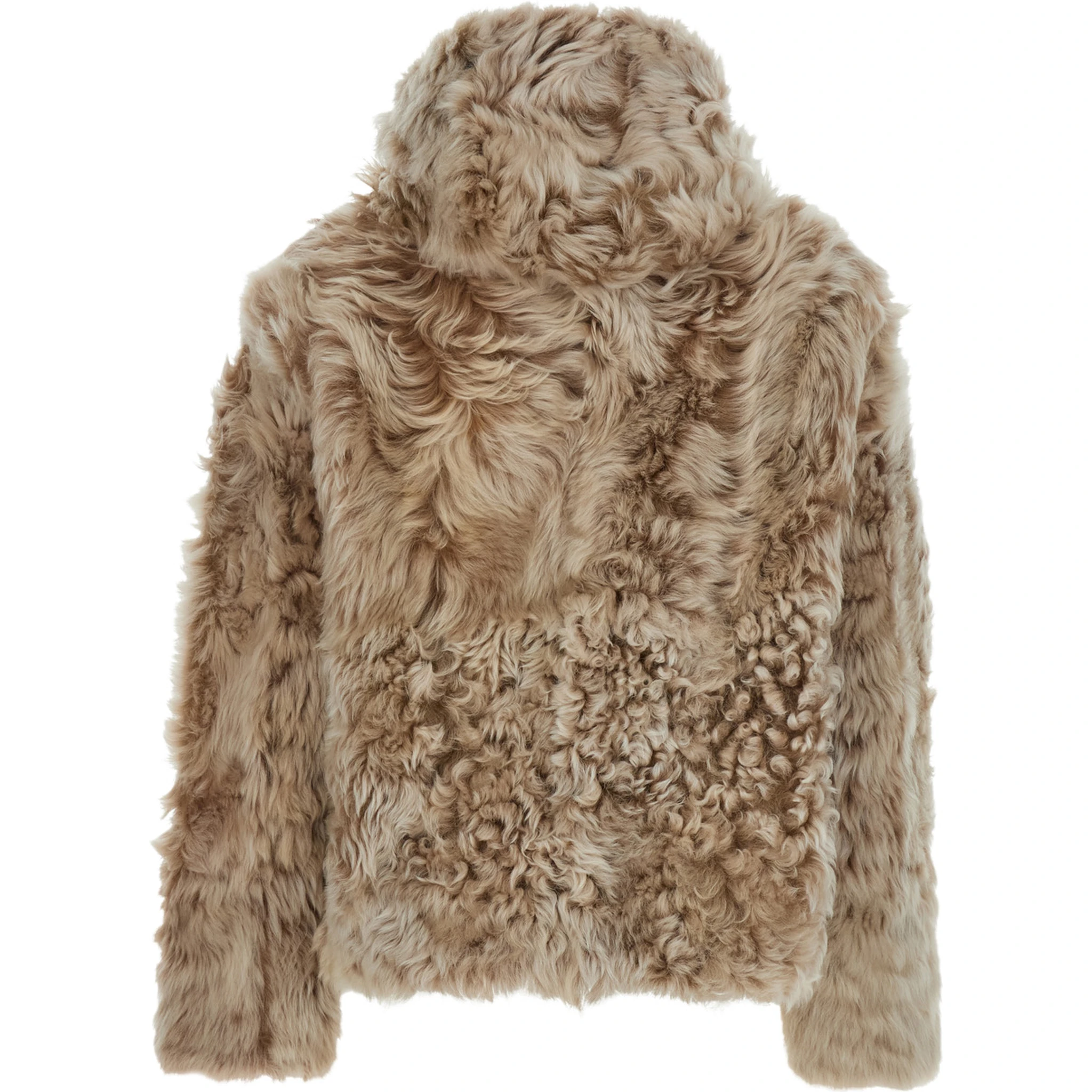 Beige Fur Coat with Fixed Hood and Hidden Fastening in Fur Woman