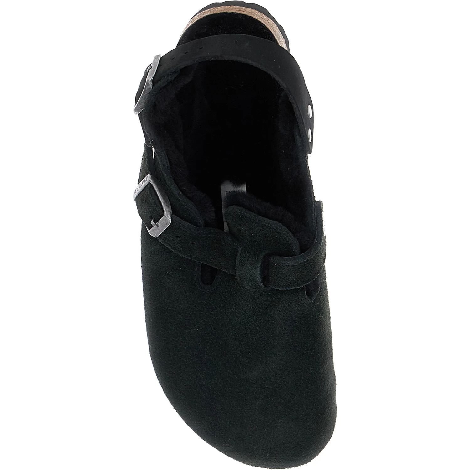 Tokio Black Mules with Engraved Logo in Suede and Shearling Woman