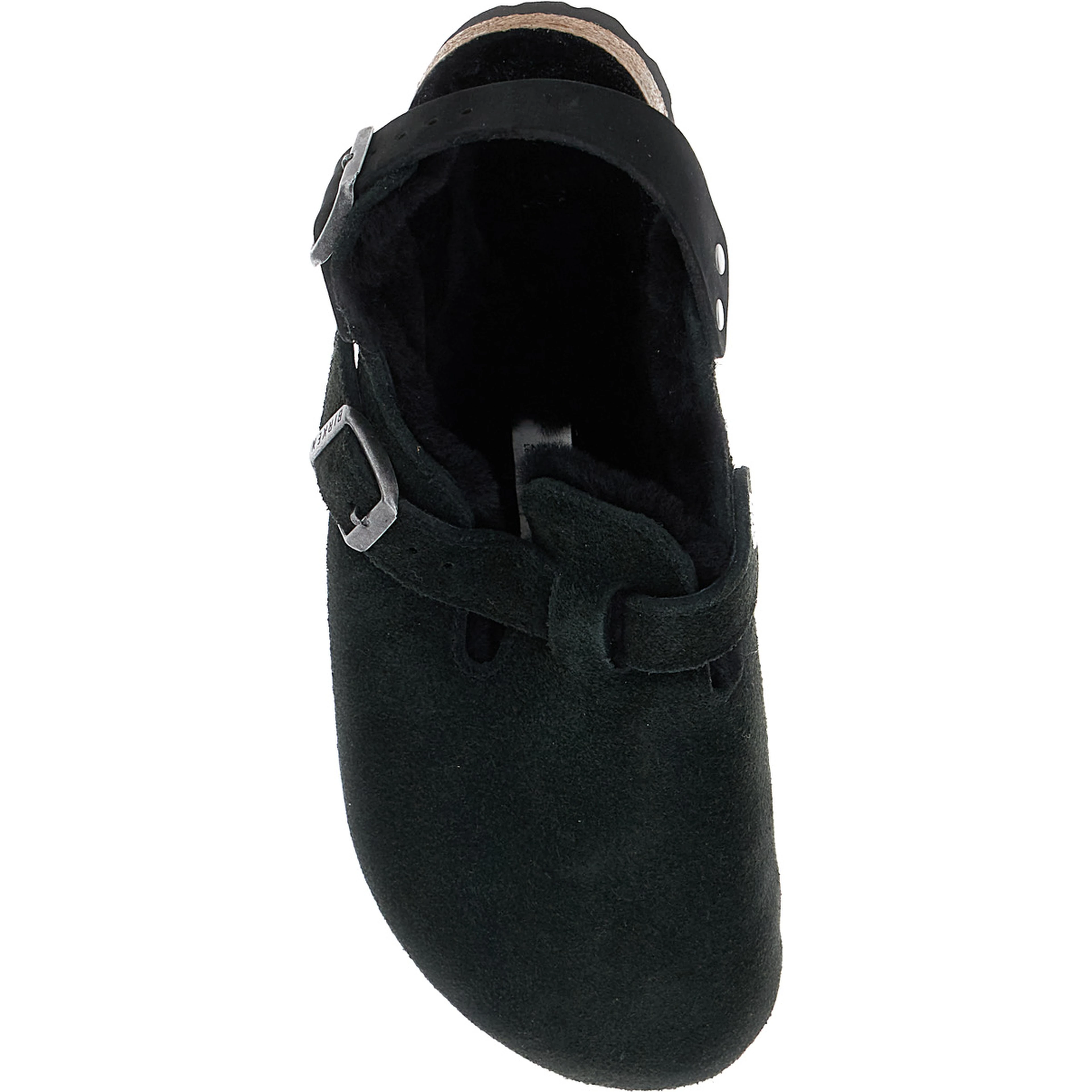Tokio Black Mules with Engraved Logo in Suede and Shearling Woman