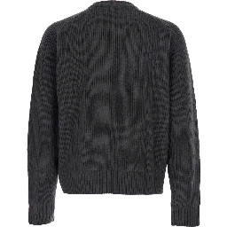 Grey Crew Neck Cardigan with Ribbed Design in Wool Man