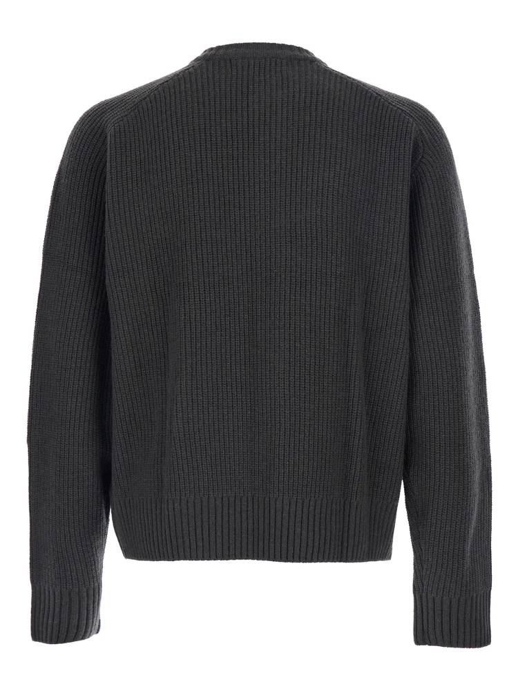 Grey Crew Neck Cardigan with Ribbed Design in Wool Man alternative