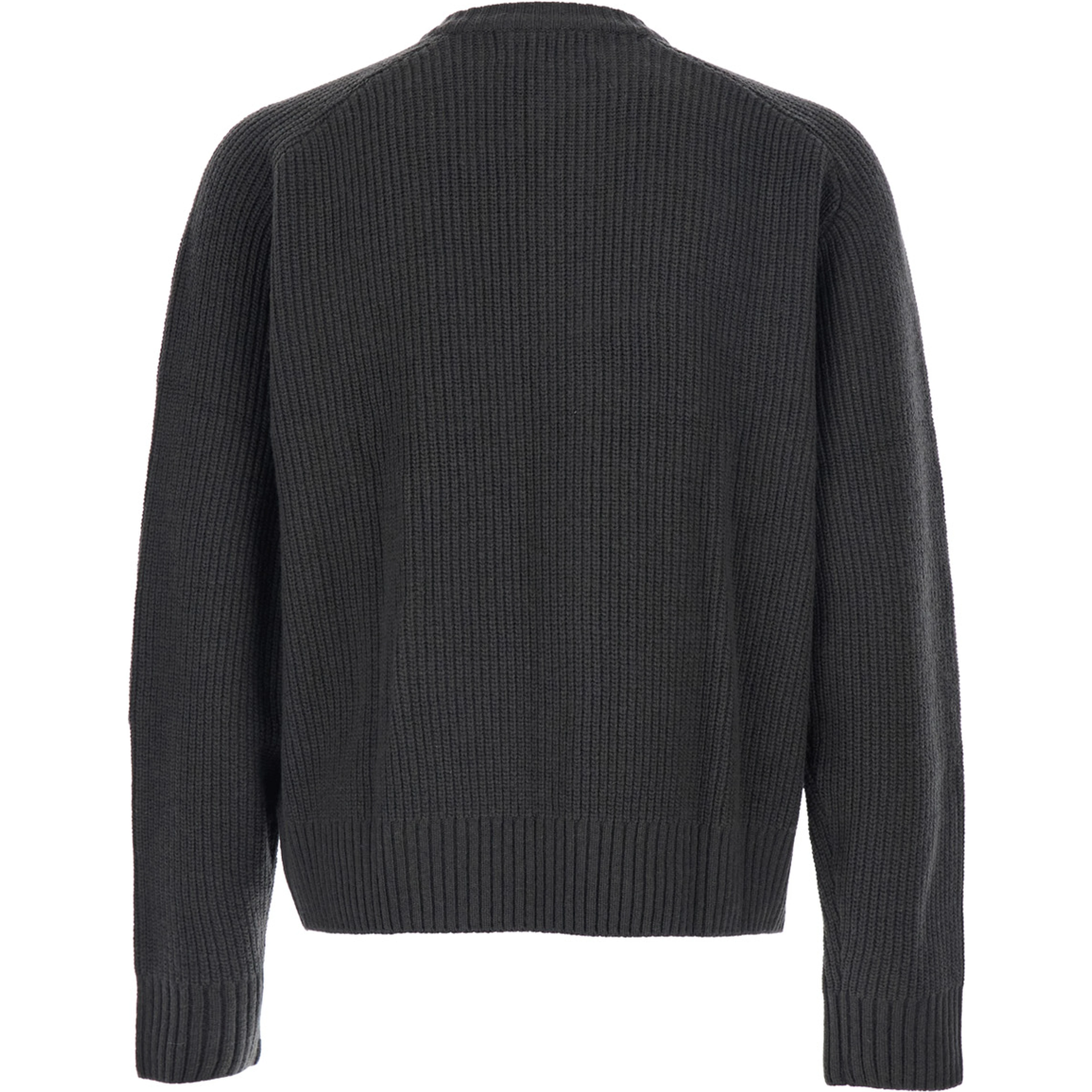 Grey Crew Neck Cardigan with Ribbed Design in Wool Man