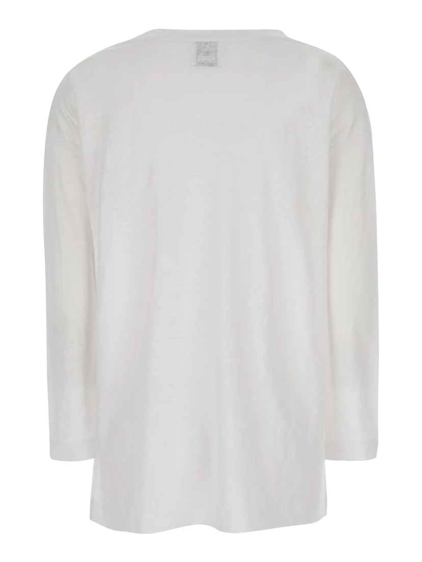 White Shirt with Boart Neckline in Linen Woman