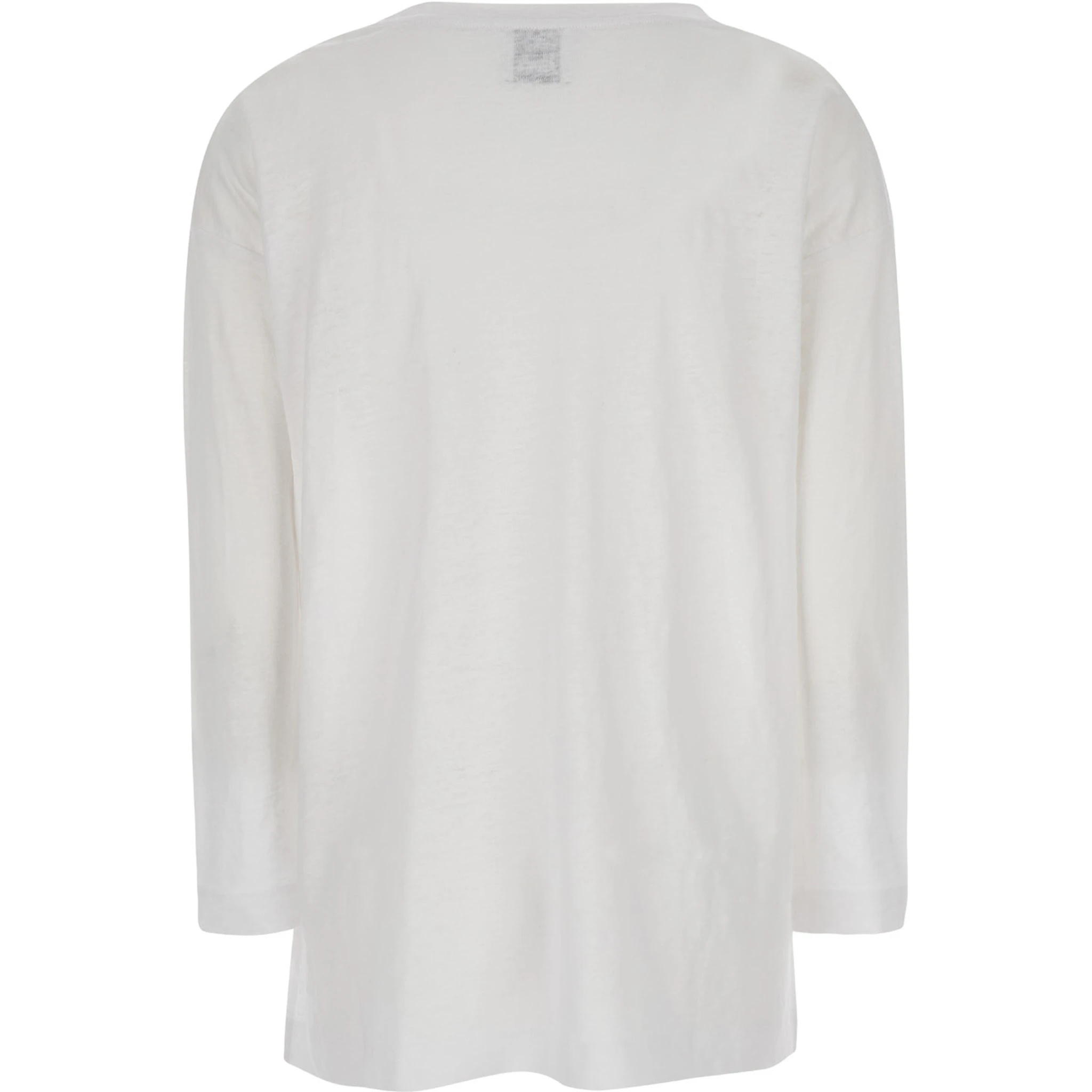 White Shirt with Boart Neckline in Linen Woman