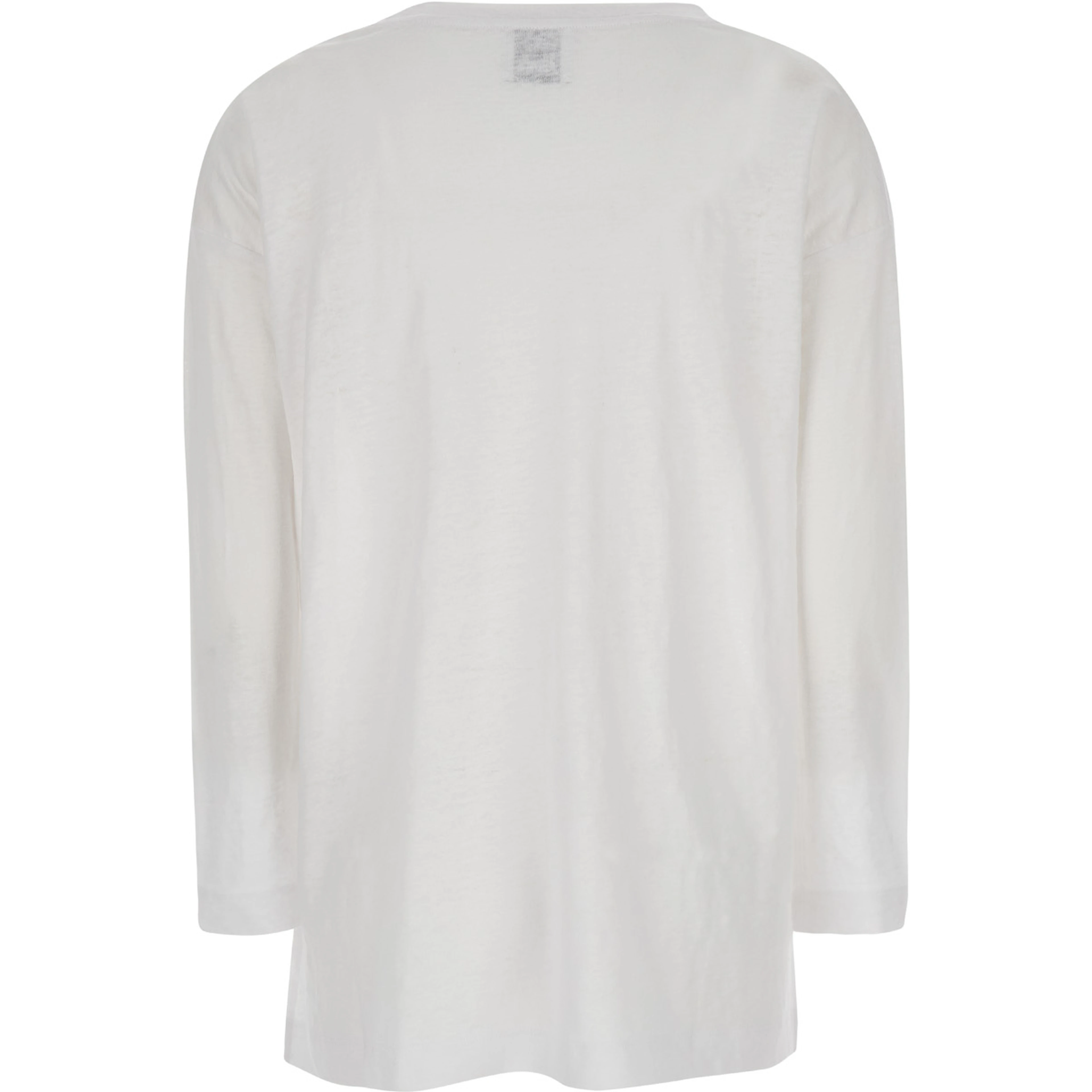 White Shirt with Boart Neckline in Linen Woman