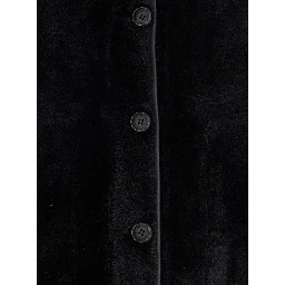 Black Shearling Coat with Classic Collar and Button Closure in Faux Fur Woman