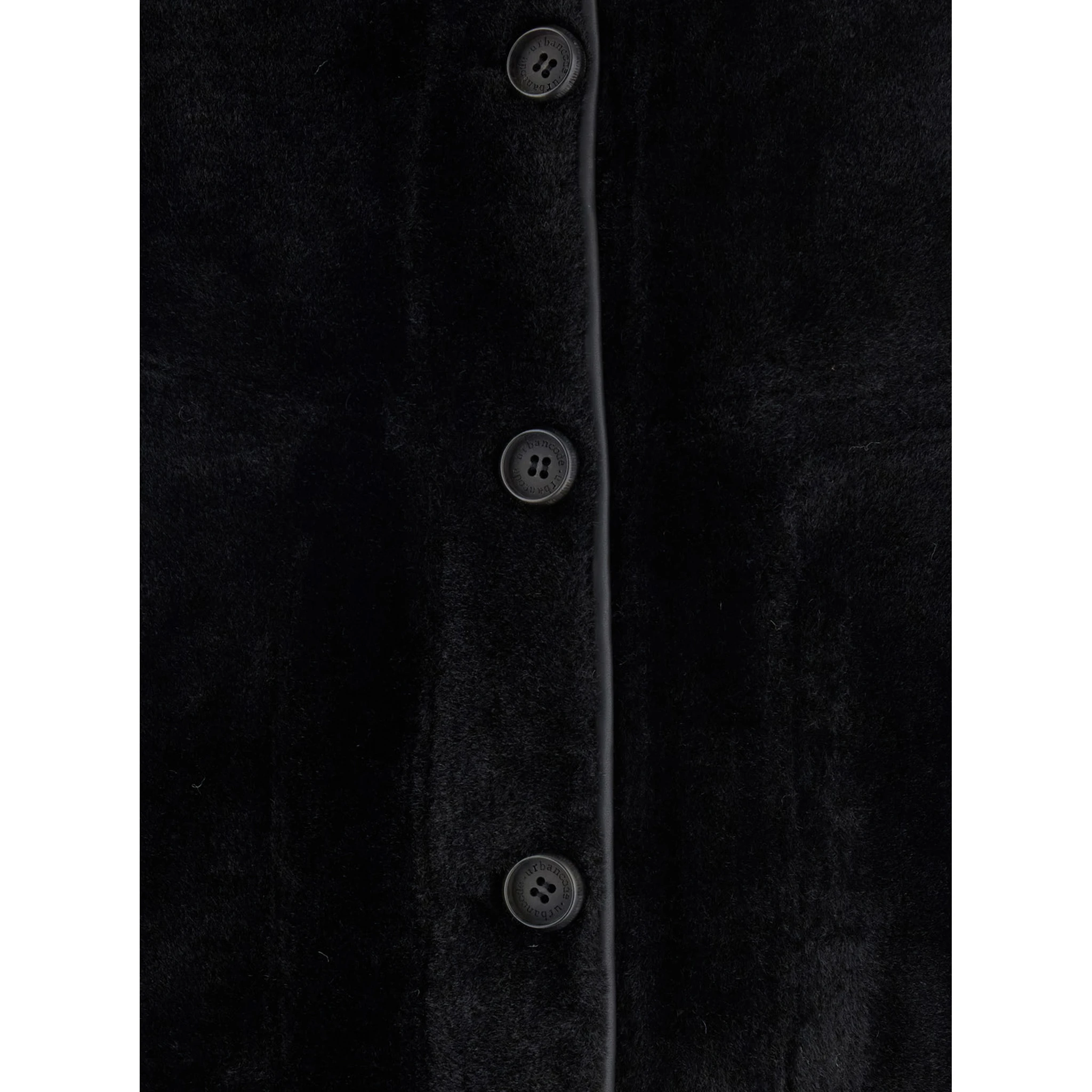 Black Shearling Coat with Classic Collar and Button Closure in Faux Fur Woman