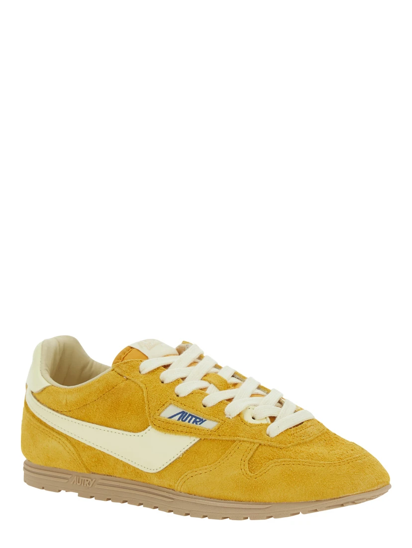 Windspin Low Yellow Sneaker with Logo on the Side and on the Heel in Suede Woman
