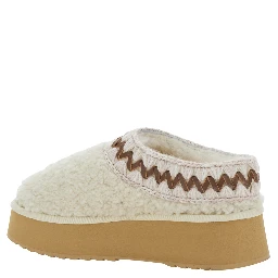 White Mules with Braided Detail in Faux Fur Woman