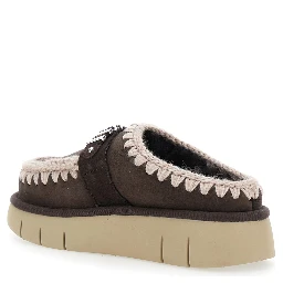 Bounce Brown Mules with Logo Lettering and Open Rear in Leather Woman