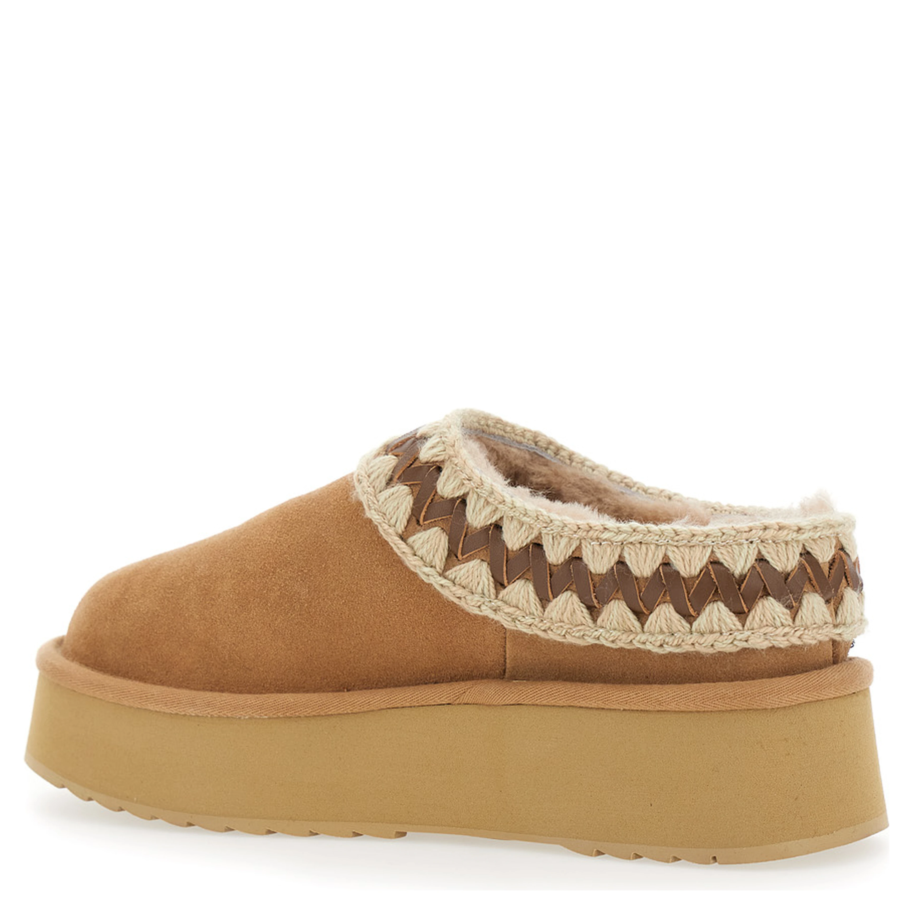 Beige Mules with Braided Detail in Suede Woman