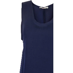 Blue Long Dress with U-neck and Back Closure in Viscose Blend Woman