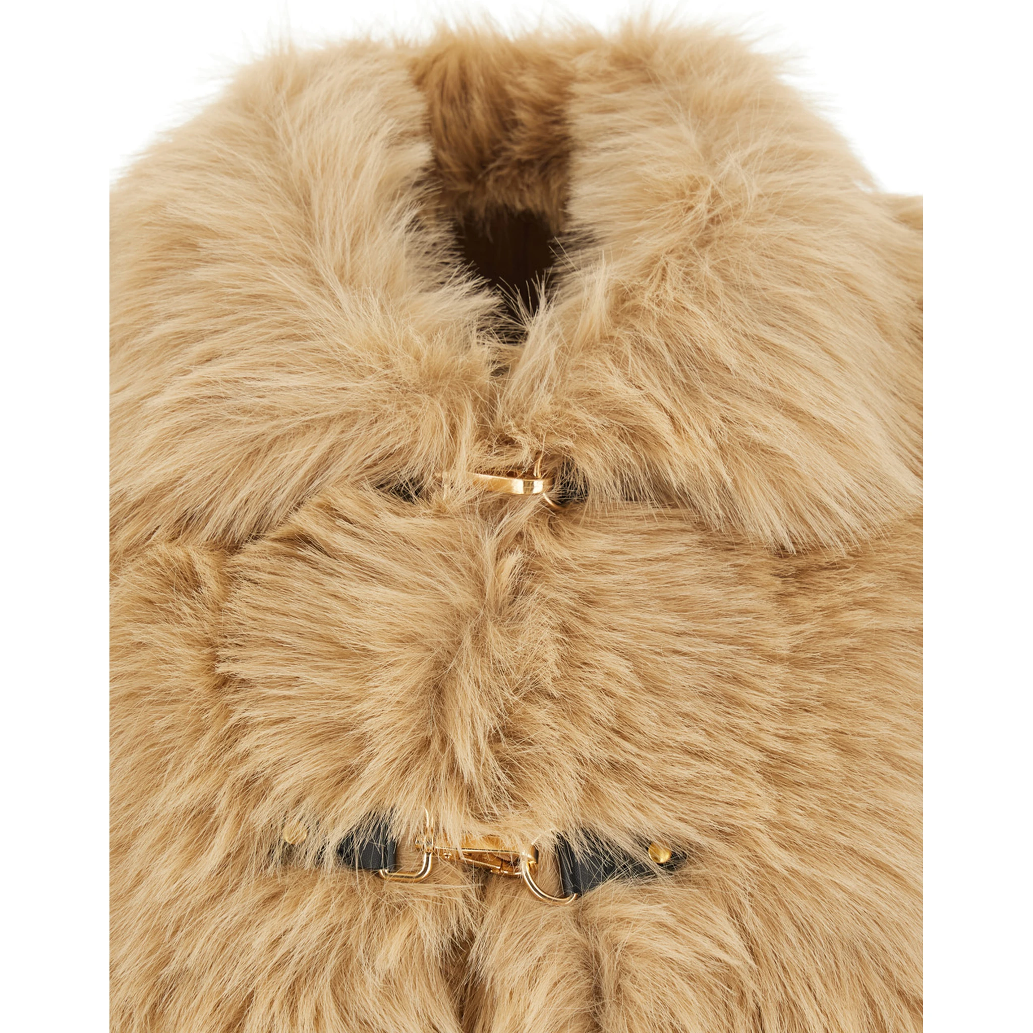 Beige Sleeveless Shearling with Front Closure in Faux Fur Woman