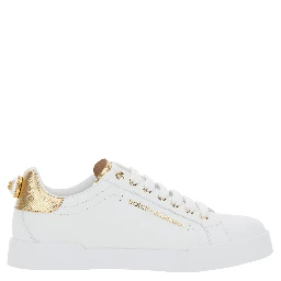 Portofino White Sneaker with Logo and Metallic Inserts in Leather Woman
