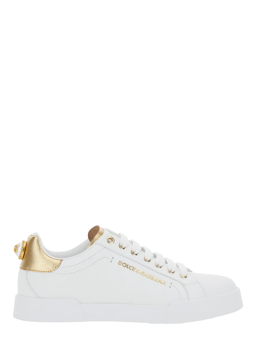 Portofino White Sneaker with Logo and Metallic Inserts in Leather Woman