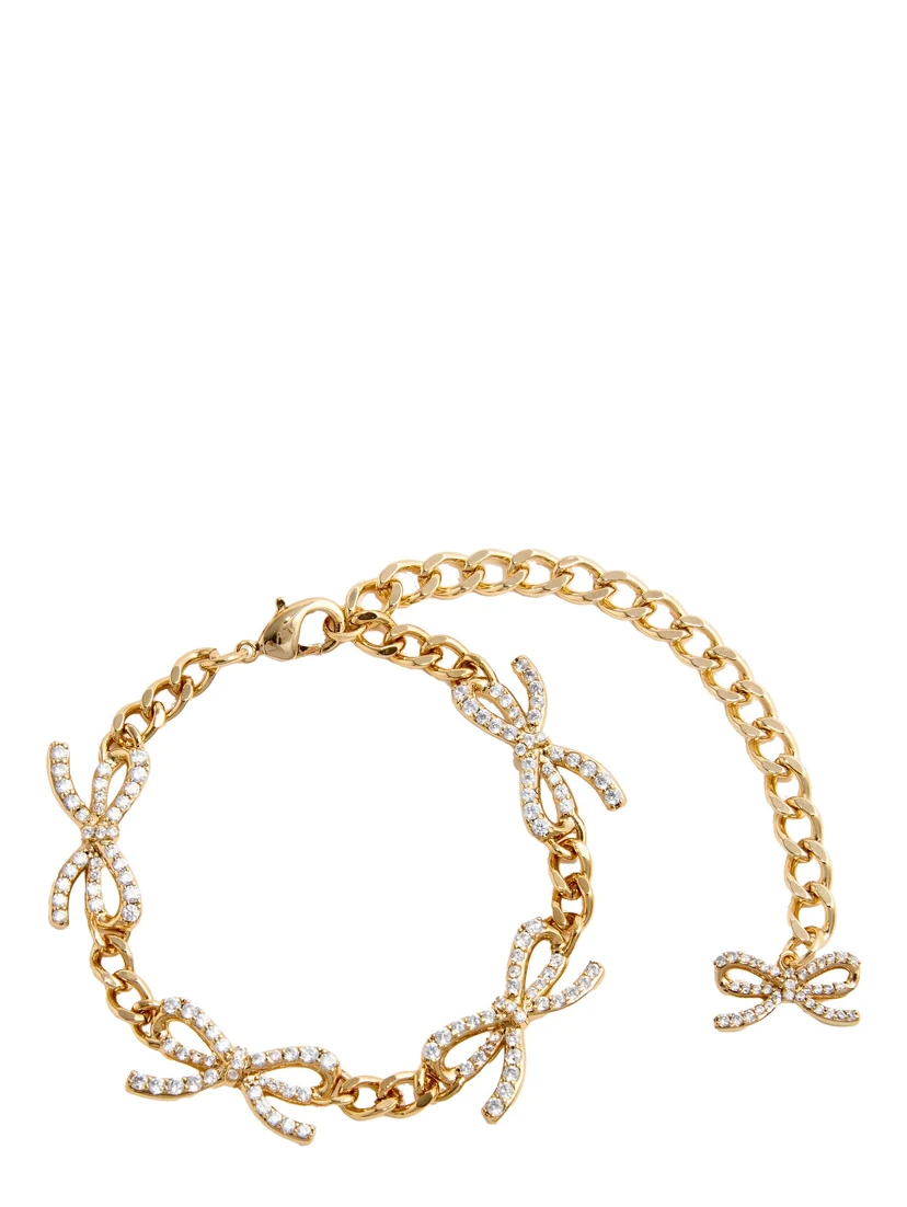 Metallic Bracelet with Bow nad Crystal Embellishments in Copper Woman