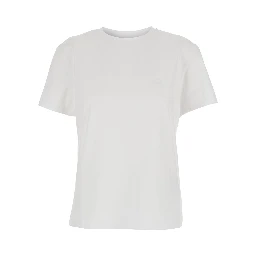 White Crewneck T-Shirt with Tonal Logo Patch on the Front in Cotton Woman