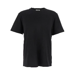 Black Crewneck T-Shirt with Logo Patch on the Rear in Cotton Man