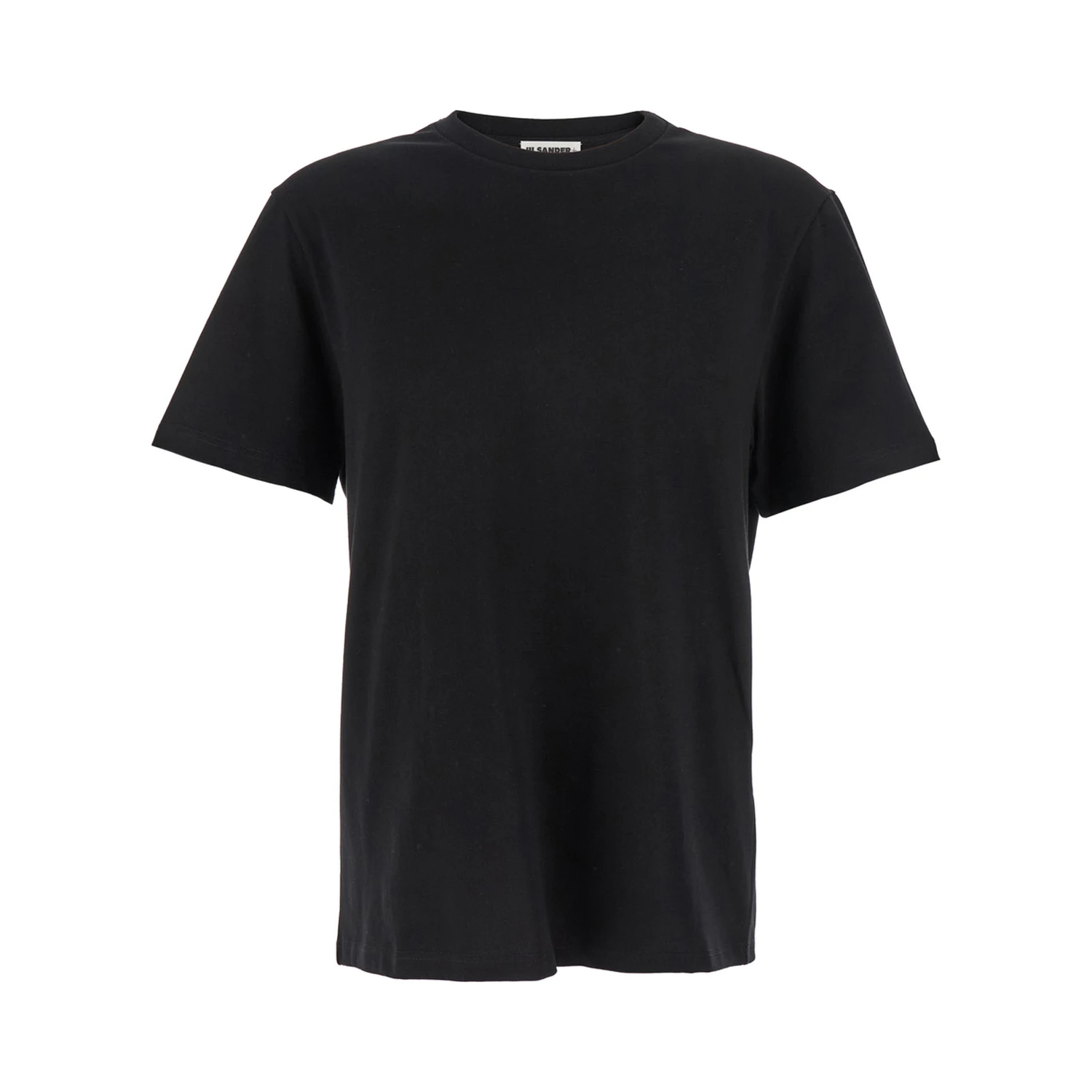 Black Crewneck T-Shirt with Logo Patch on the Rear in Cotton Man