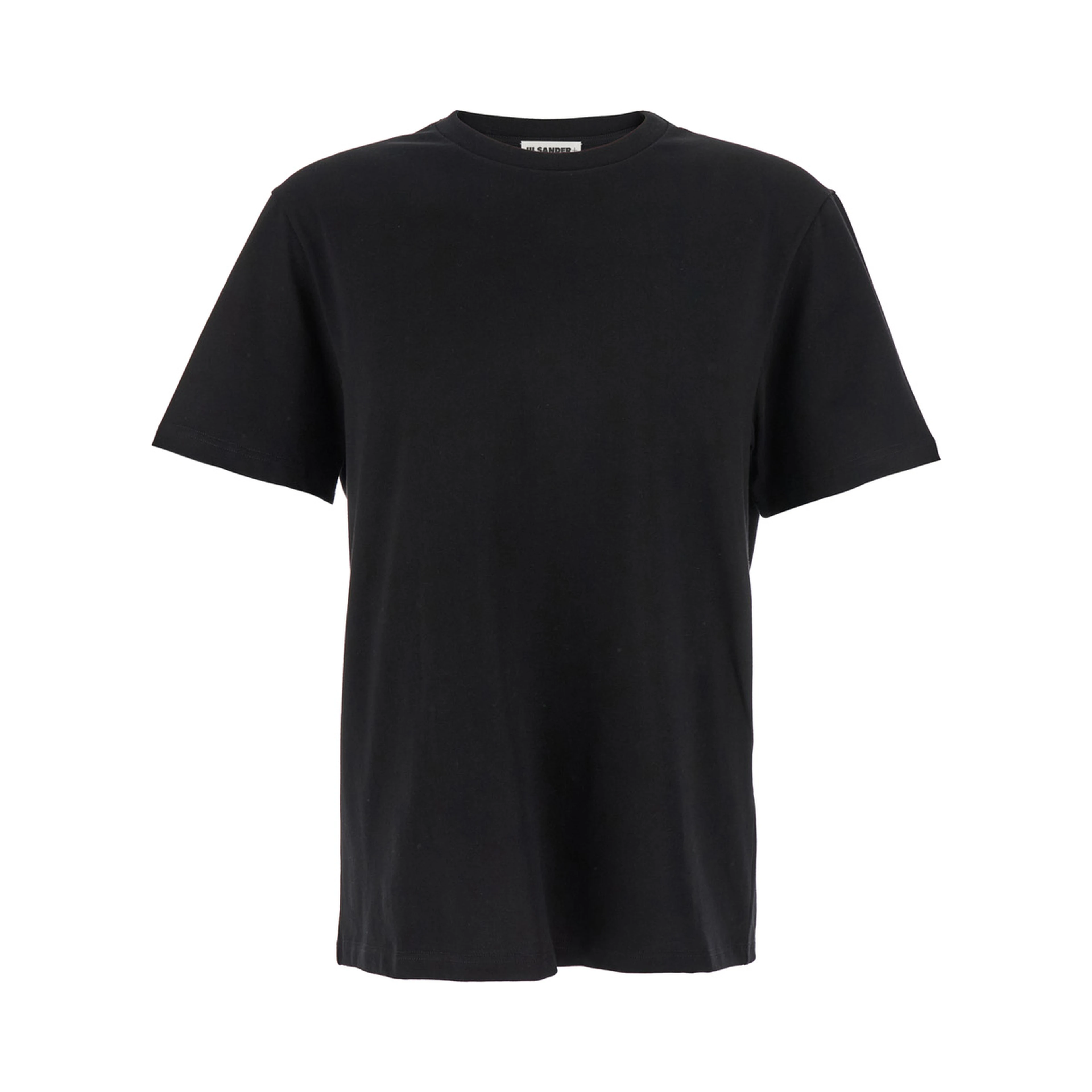 Black Crewneck T-Shirt with Logo Patch on the Rear in Cotton Man