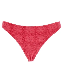 Terry Pink Bikini Bottoms with All-Over Logo Embroidery in Cotton Blend Stretch Woman
