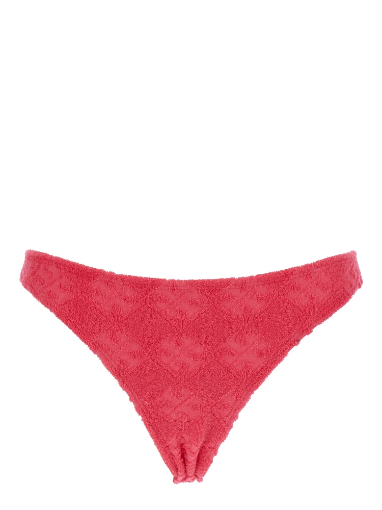 Terry Pink Bikini Bottoms with All-Over Logo Embroidery in Cotton Blend Stretch Woman