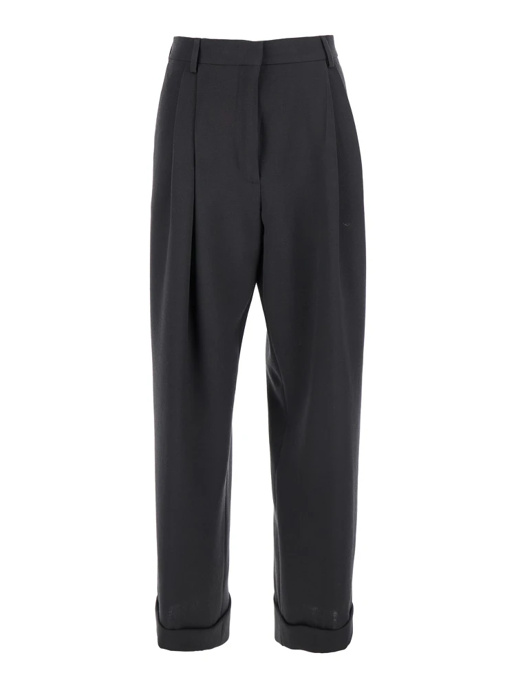 Partan Grey Pants with Turn-Up Hem and Two Rear Flap Pockets with Button in Wool Woman