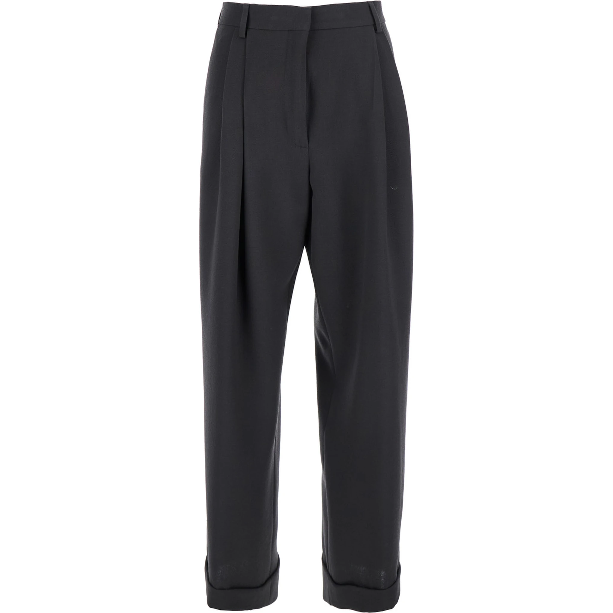 Partan Grey Pants with Turn-Up Hem and Two Rear Flap Pockets with Button in Wool Woman