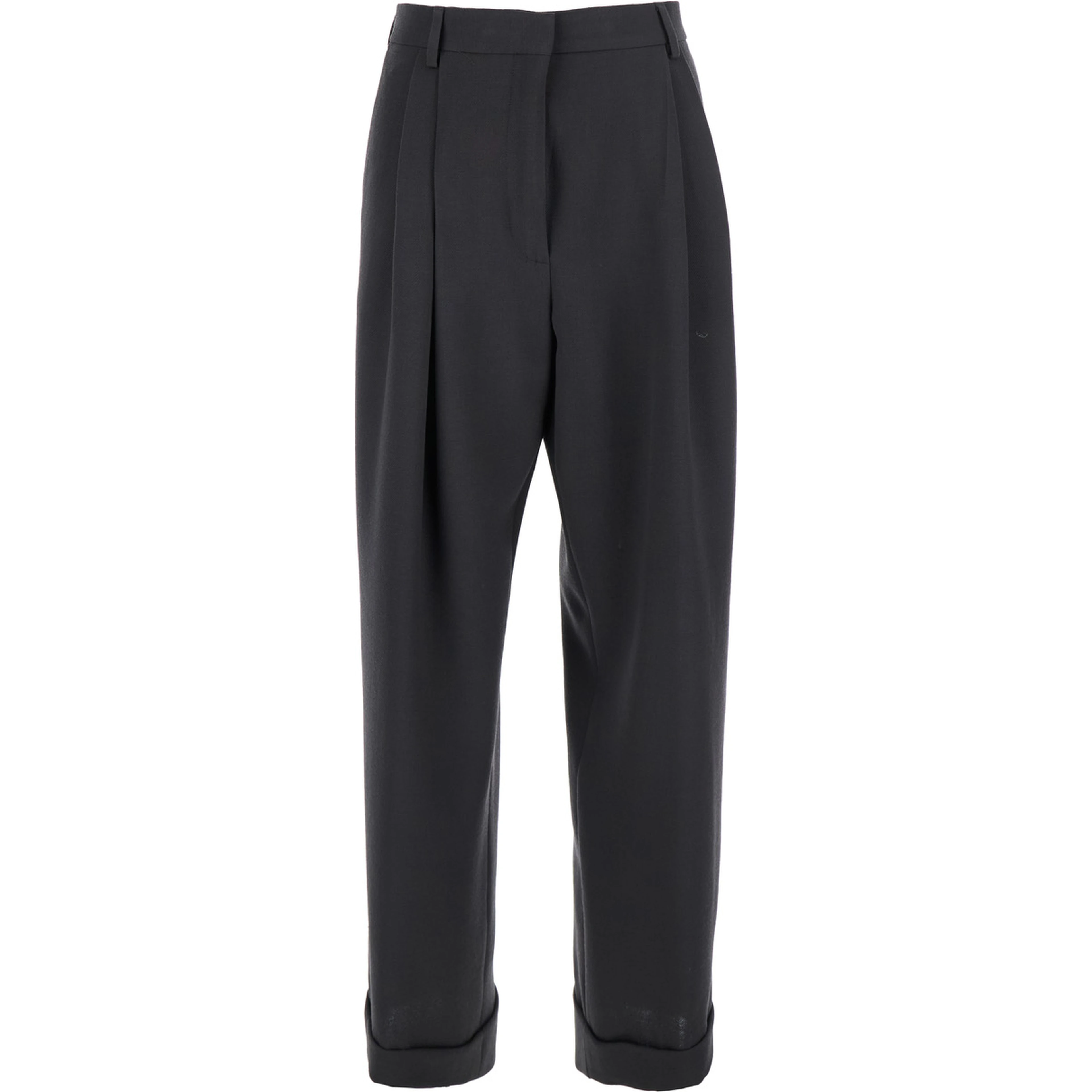 Partan Grey Pants with Turn-Up Hem and Two Rear Flap Pockets with Button in Wool Woman